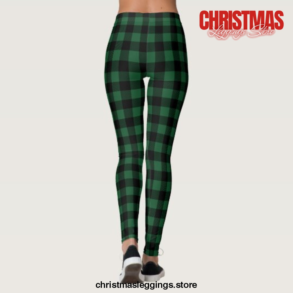 Black and Green Buffalo Check Christmas Leggings - Christmas Leggings Store CL0501