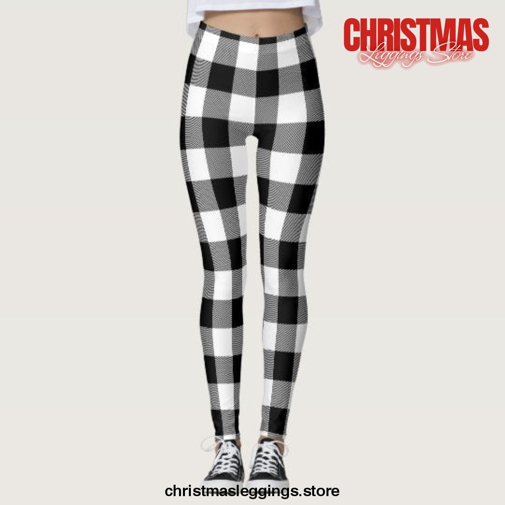 Black Buffalo Plaid Pattern Christmas Leggings - Christmas Leggings Store CL0501