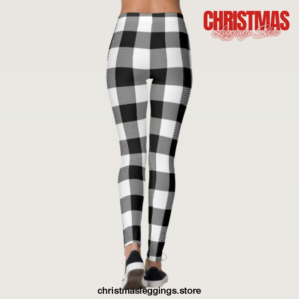 Black Buffalo Plaid Pattern Christmas Leggings - Christmas Leggings Store CL0501