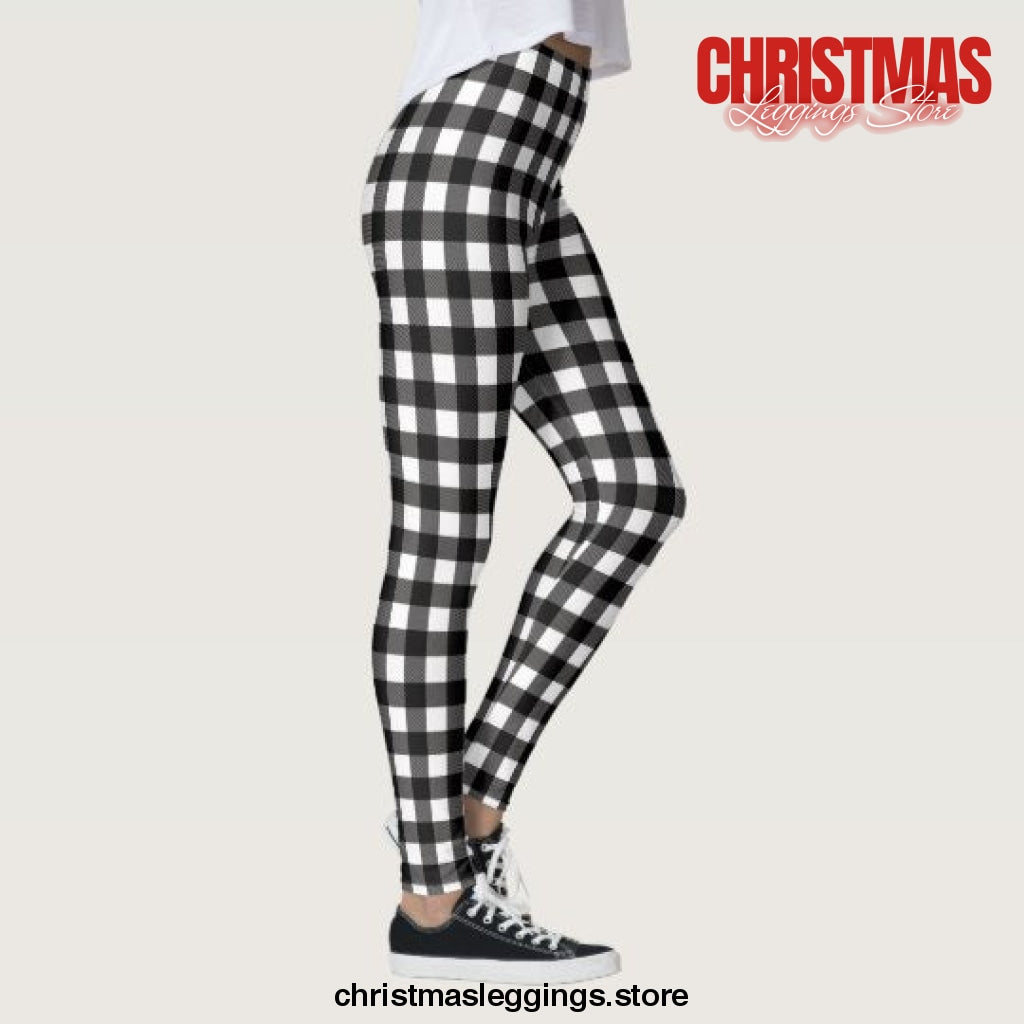 Black White Lumberjack Buffalo Plaid Christmas Leggings - Christmas Leggings Store CL0501
