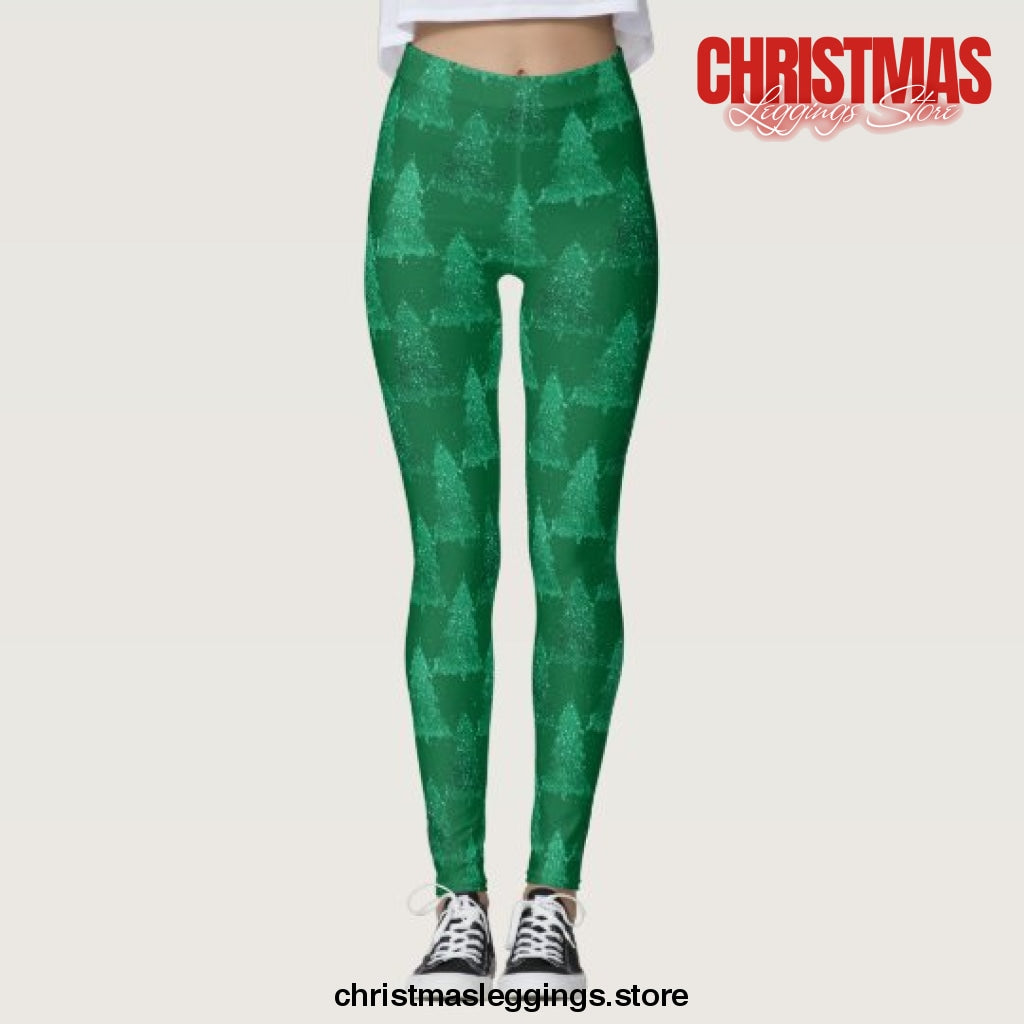 Bold Christmas Trees Gorgeous Kelly Green Christmas Leggings - Christmas Leggings Store CL0501