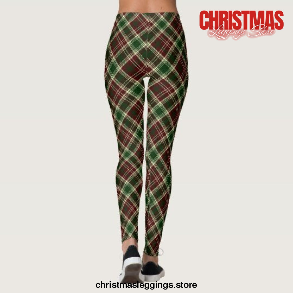 Burgundy Red and Forest Green Madras Plaid Christmas Leggings - Christmas Leggings Store CL0501