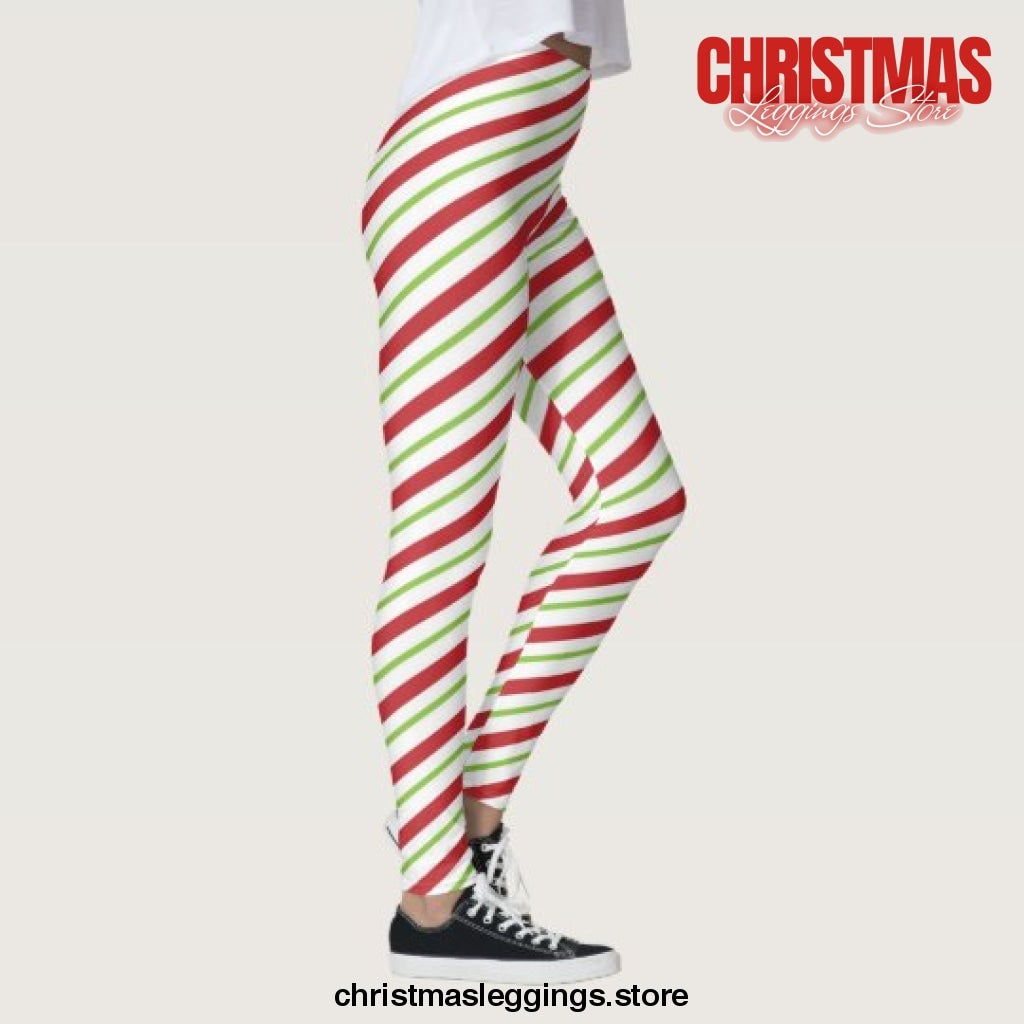 Candy Cane Striped Christmas Red and Green Christmas Leggings - Christmas Leggings Store CL0501
