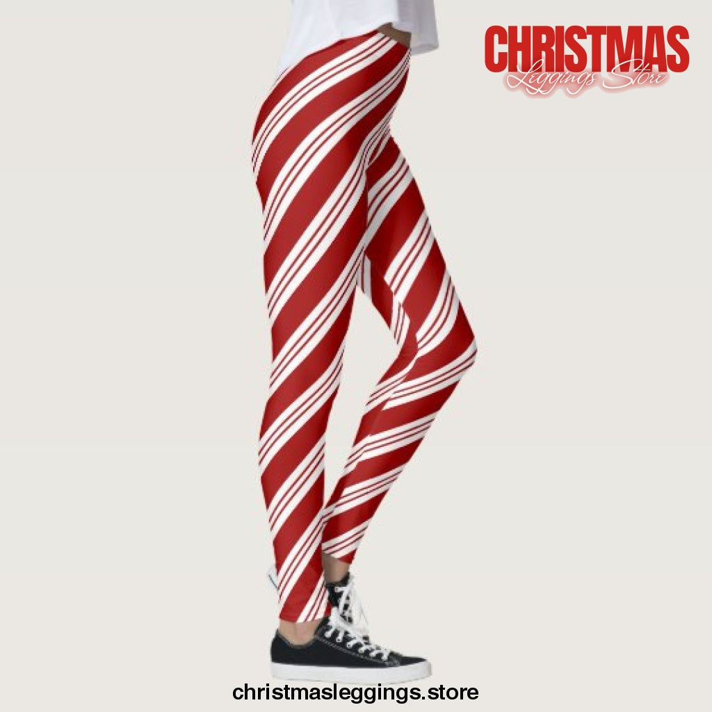 Christmas Candy Cane Stripes Christmas Leggings - Christmas Leggings Store CL0501