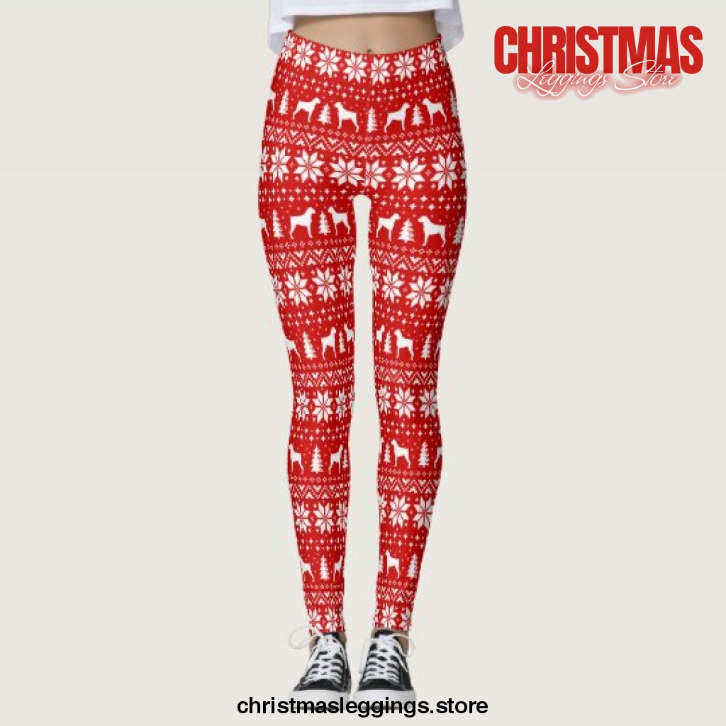 Christmas Holiday Pattern Boxer Dog Silhouettes Christmas Leggings - Christmas Leggings Store CL0501