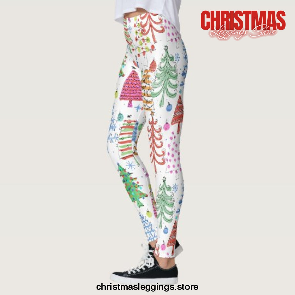 Cute Christmas Tree Pink Green Red Blue Christmas Leggings - Christmas Leggings Store CL0501