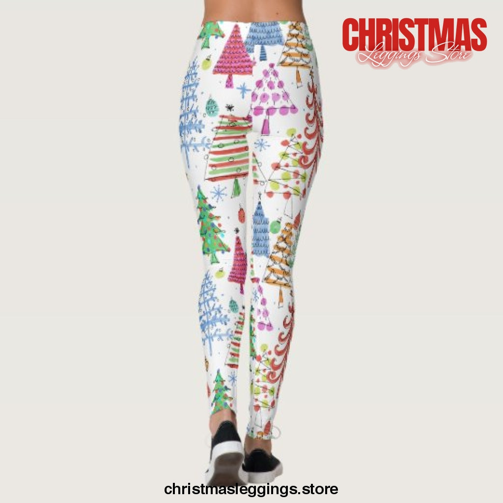 Cute Christmas Tree Pink Green Red Blue Christmas Leggings - Christmas Leggings Store CL0501