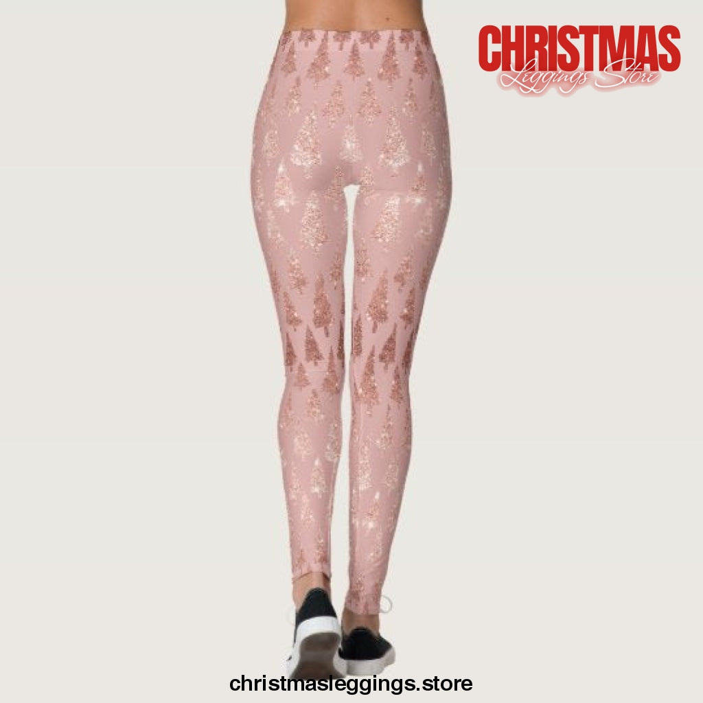Elegant rose gold glitter   pink mauve trees christmas leggings - Christmas Leggings Store CL0501