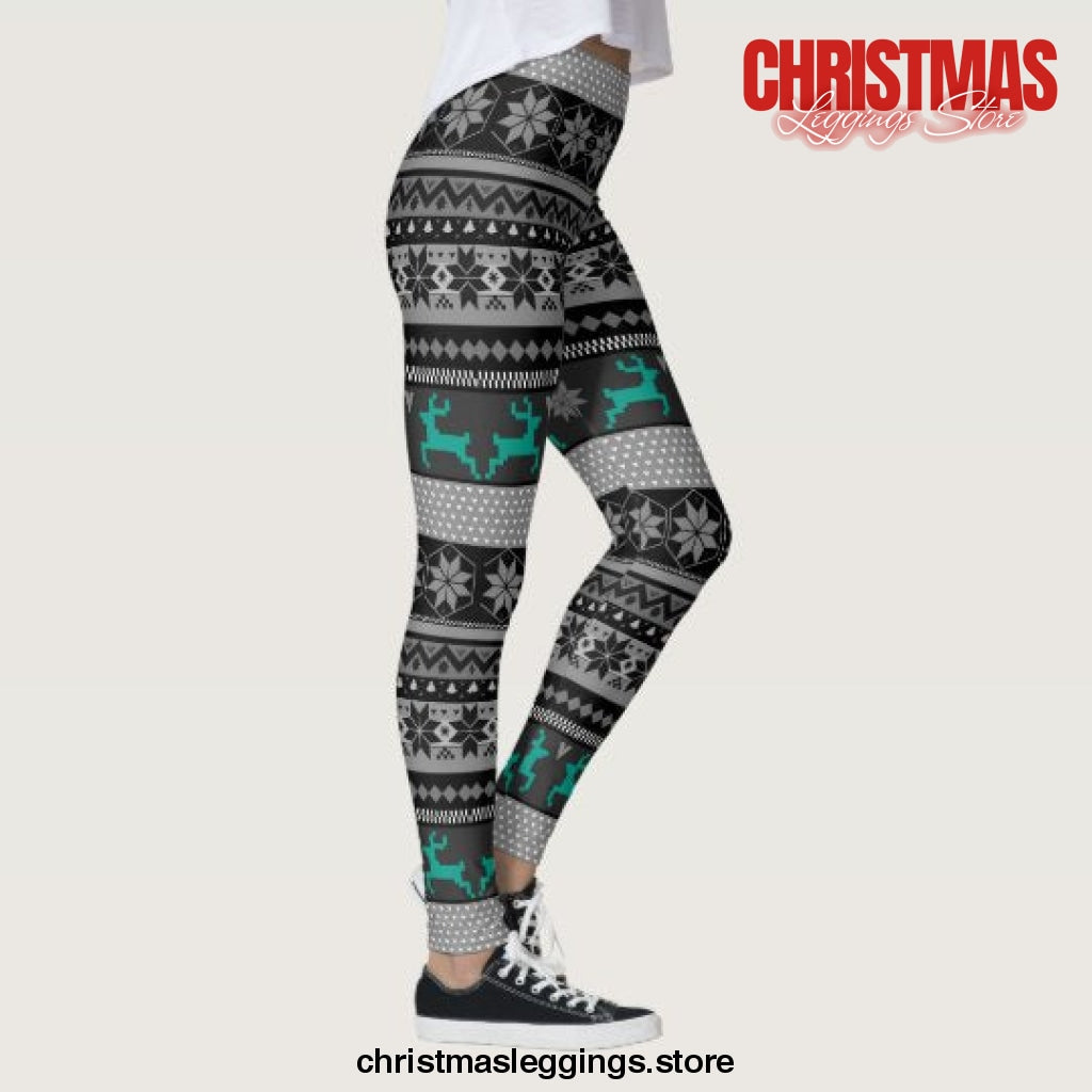Fair Isle Reindeer Christmas Leggings - Christmas Leggings Store CL0501