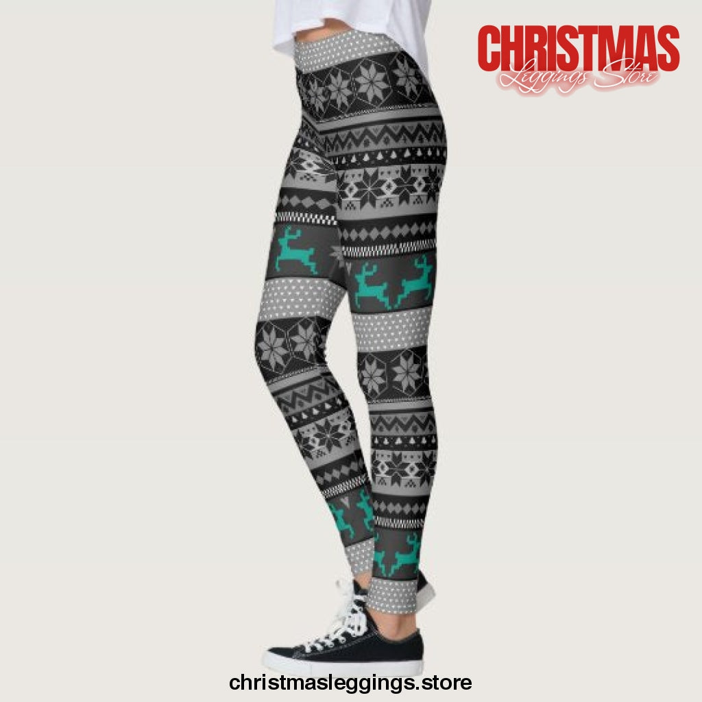 Fair Isle Reindeer Christmas Leggings - Christmas Leggings Store CL0501