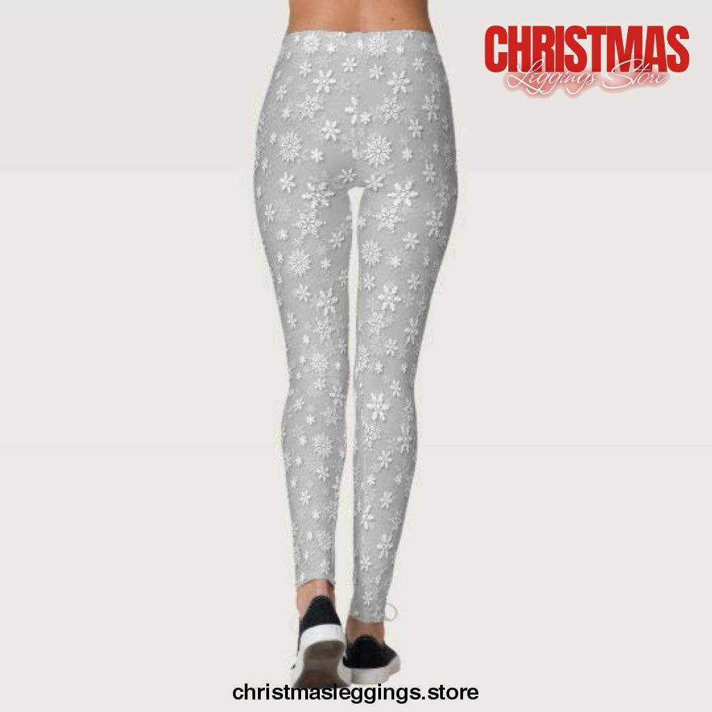 Festive Silver Grey and White Christmas Snow Christmas Leggings - Christmas Leggings Store CL0501