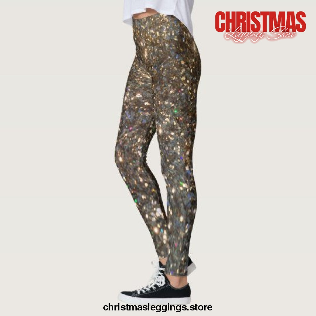 Glitz Glitter Gold Christmas Leggings - Christmas Leggings Store CL0501