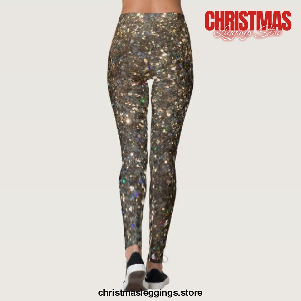 Glitz Glitter Gold Christmas Leggings - Christmas Leggings Store CL0501