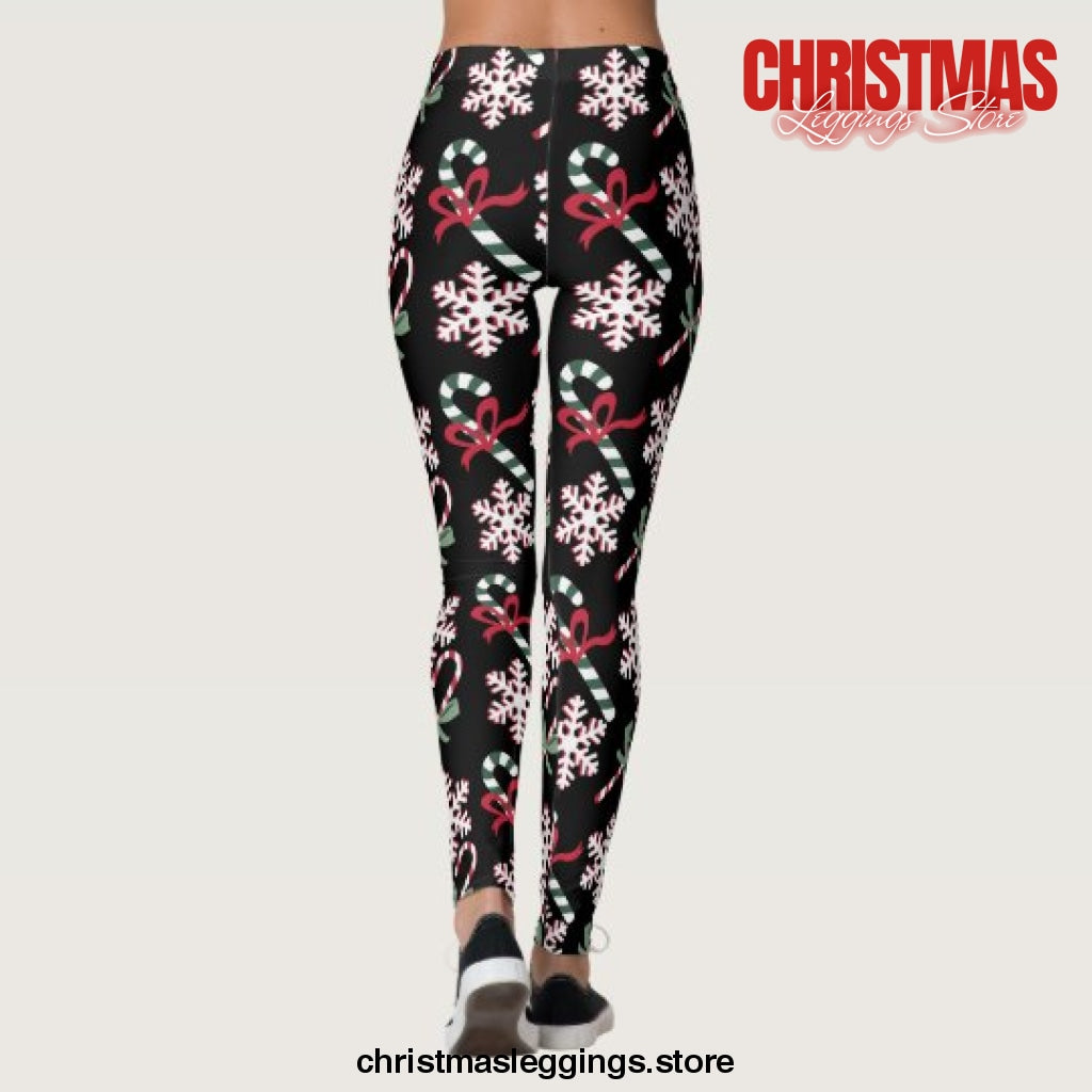Holiday Candy Canes Snowflakes Christmas Leggings - Christmas Leggings Store CL0501
