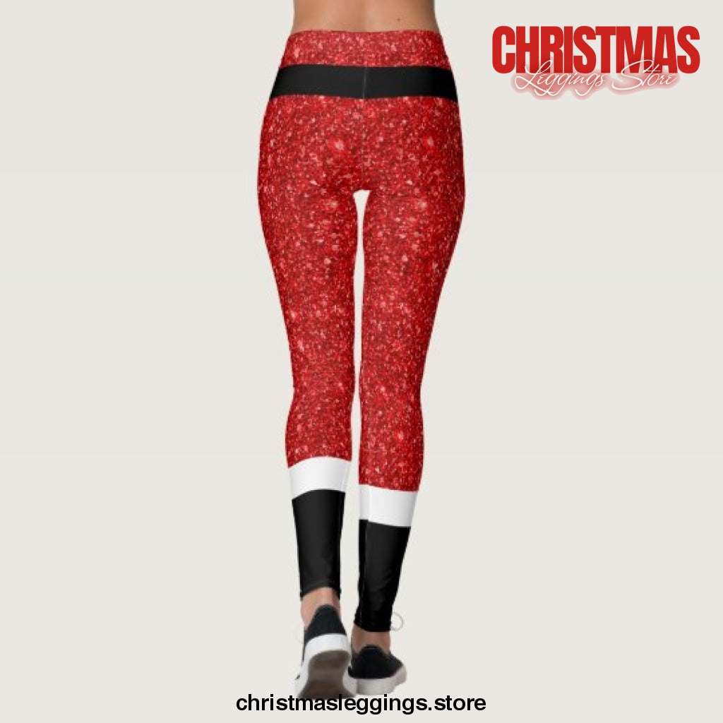 Leggings Santa Claus Costume Glitter Christmas Leggings - Christmas Leggings Store CL0501