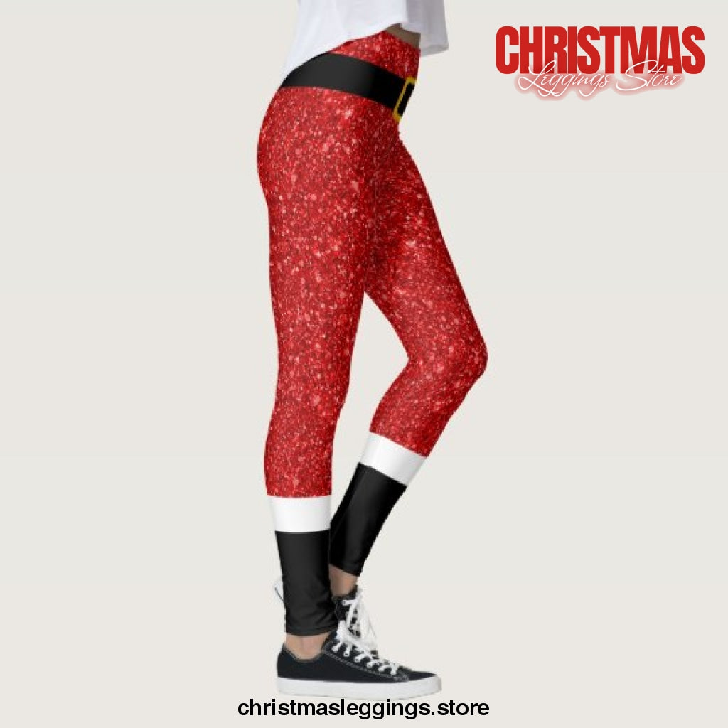 Leggings Santa Claus Costume Glitter Christmas Leggings - Christmas Leggings Store CL0501