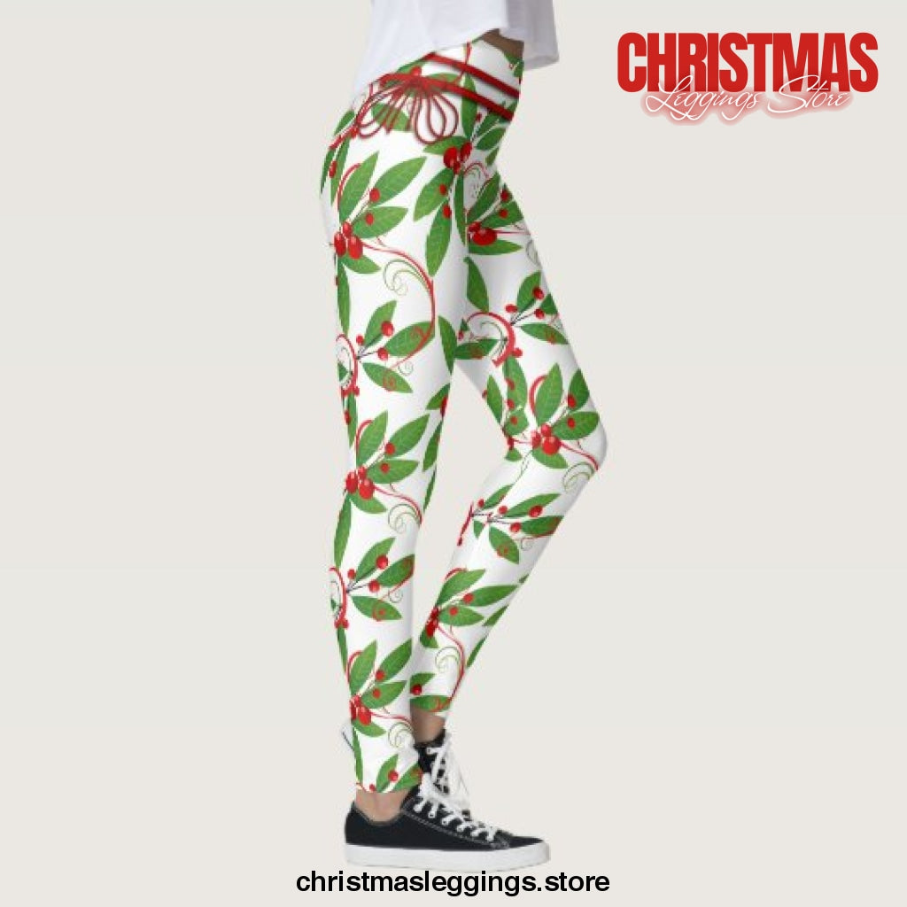 Merry Berry Bright Christmas Pattern Christmas Leggings - Christmas Leggings Store CL0501