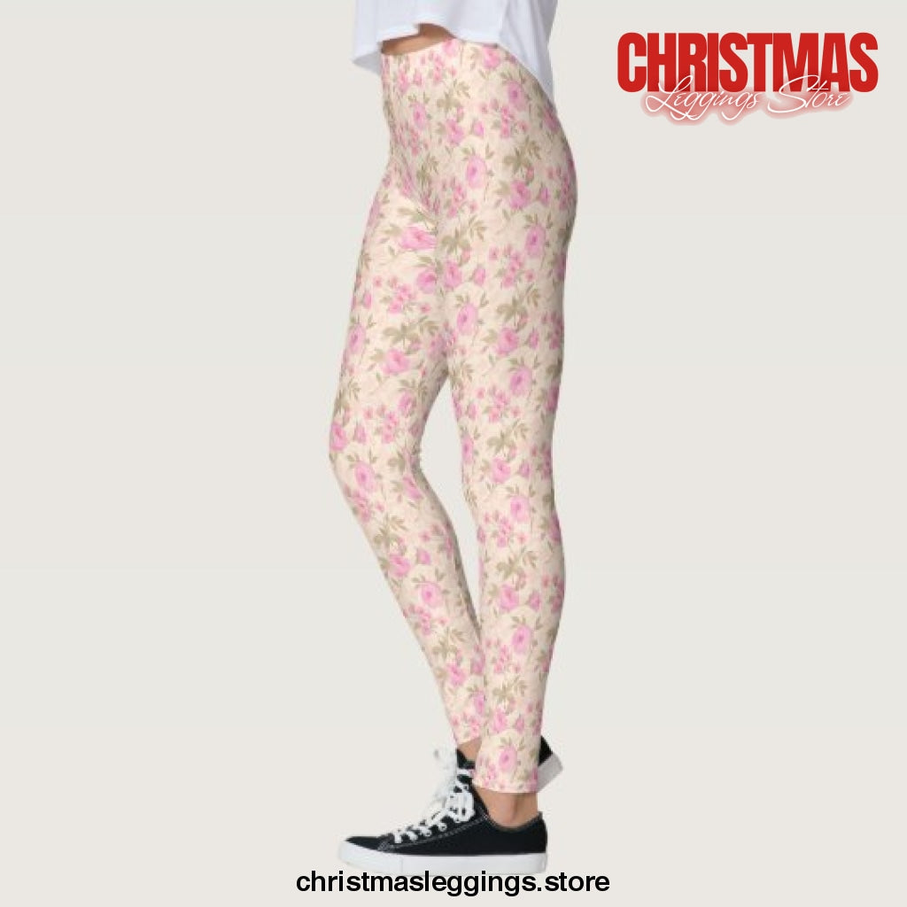 Modern Elegant Floral Vintage Christmas Leggings - Christmas Leggings Store CL0501