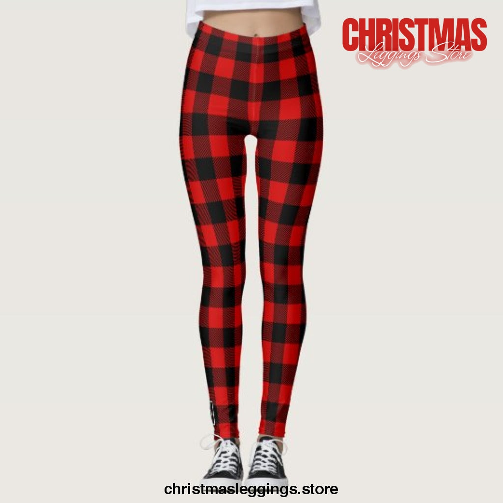 Modern Personalized Buffalo Plaid Check Christmas Leggings - Christmas Leggings Store CL0501