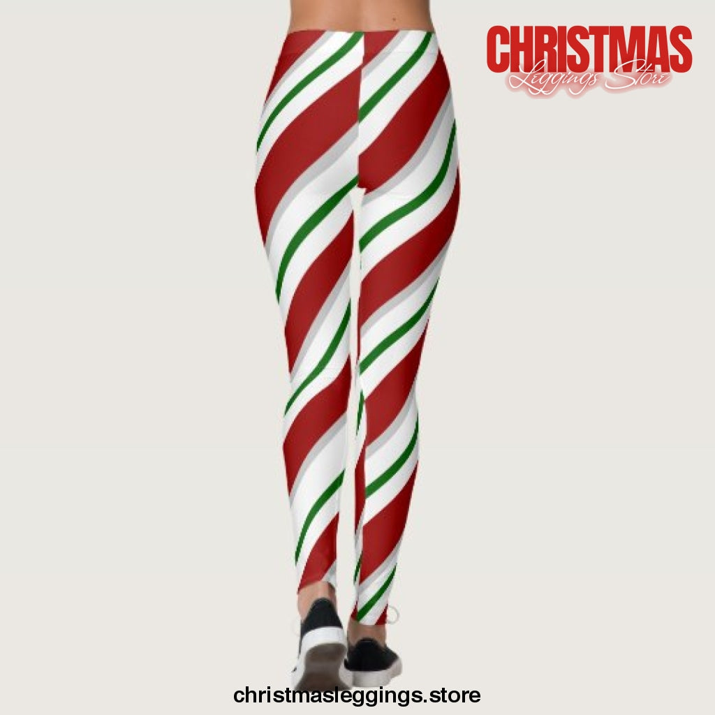 Pants Christmas Peppermint Candy Stripe Christmas Leggings - Christmas Leggings Store CL0501