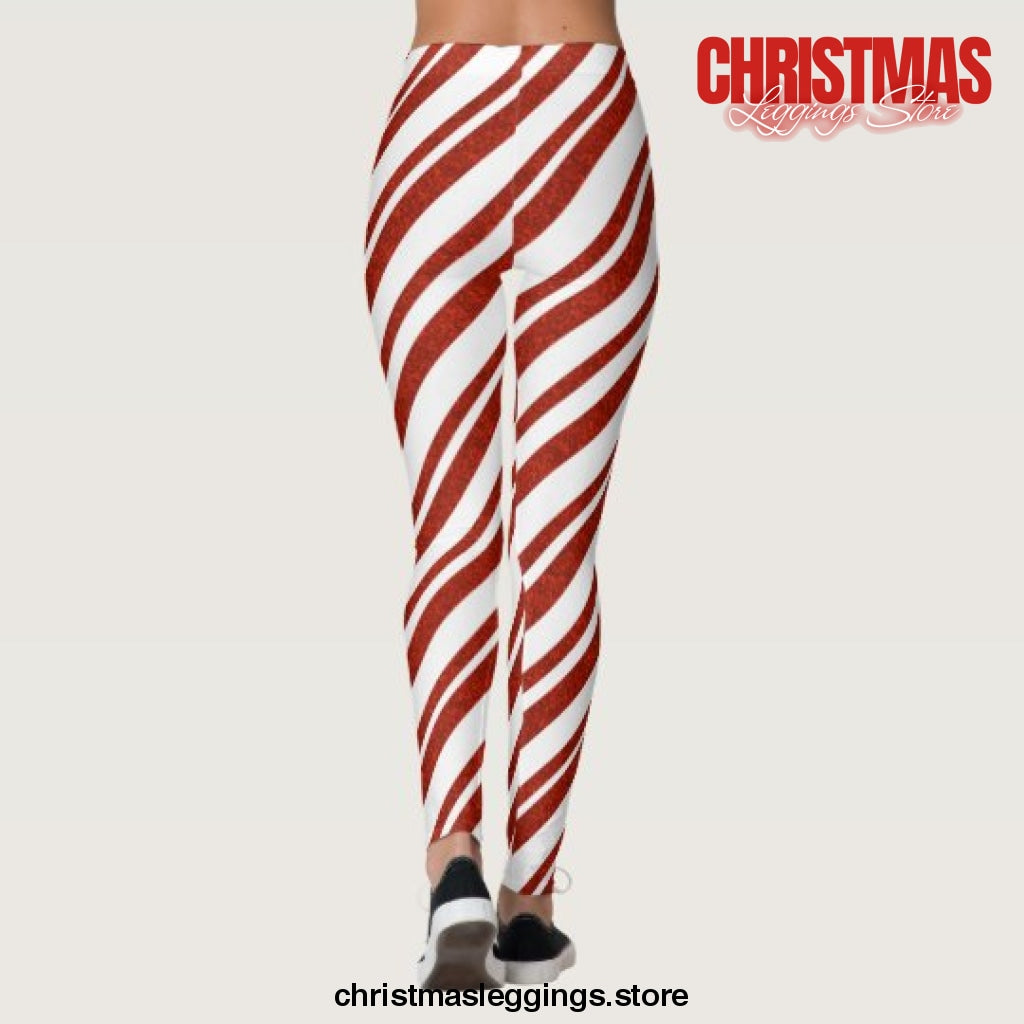 Red and White Candy Cane Striped Christmas Leggings - Christmas Leggings Store CL0501