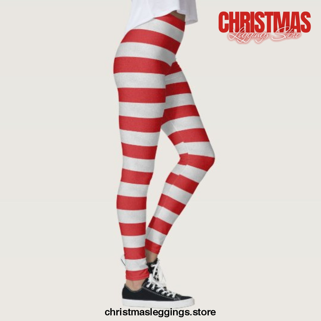 Red And White Striped Christmas Leggings - Christmas Leggings Store CL0501