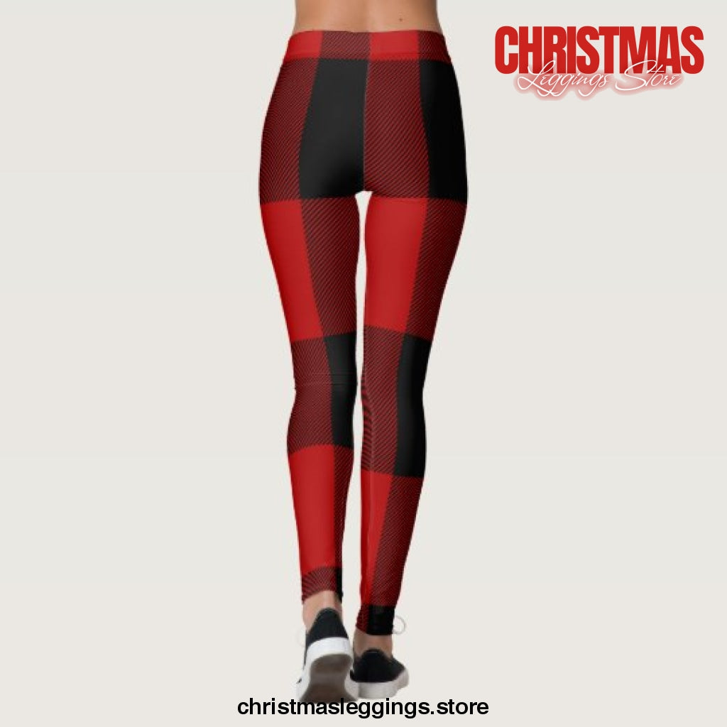 Red Black Buffalo Plaid Checkered Christmas Leggings - Christmas Leggings Store CL0501