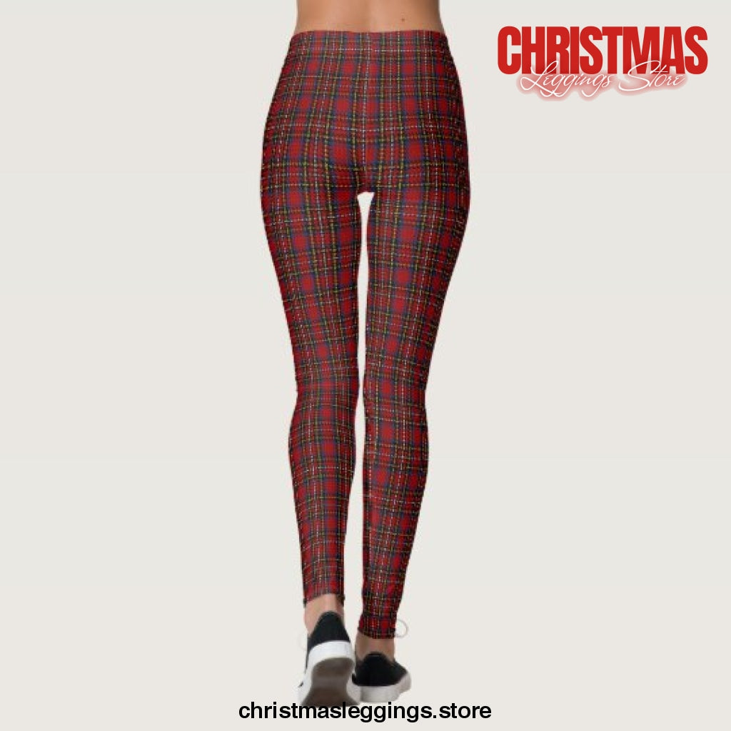 Red Blue Plaid Scottish Tartan Pants Christmas Leggings - Christmas Leggings Store CL0501