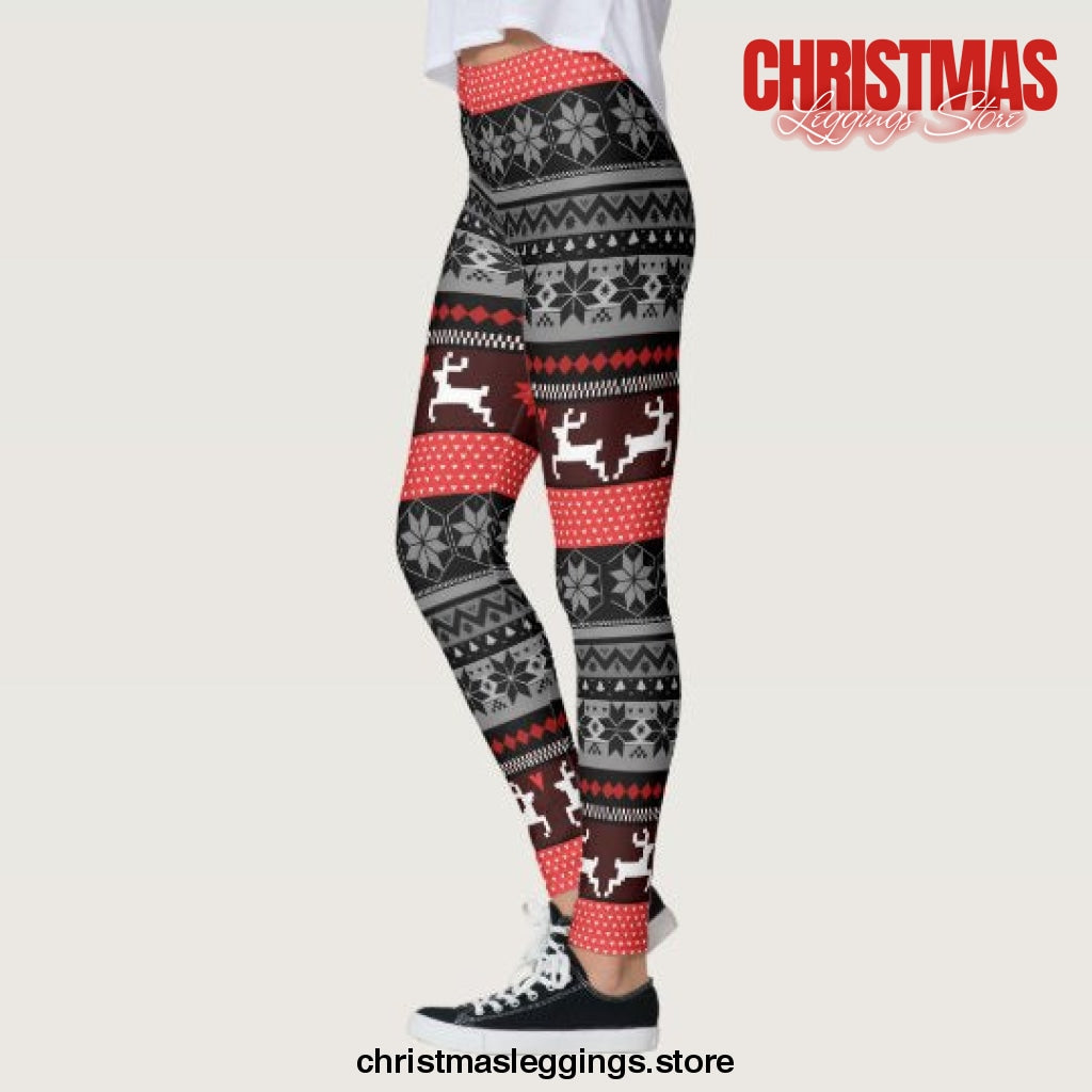 Red Fair Isle Pattern Christmas Leggings - Christmas Leggings Store CL0501