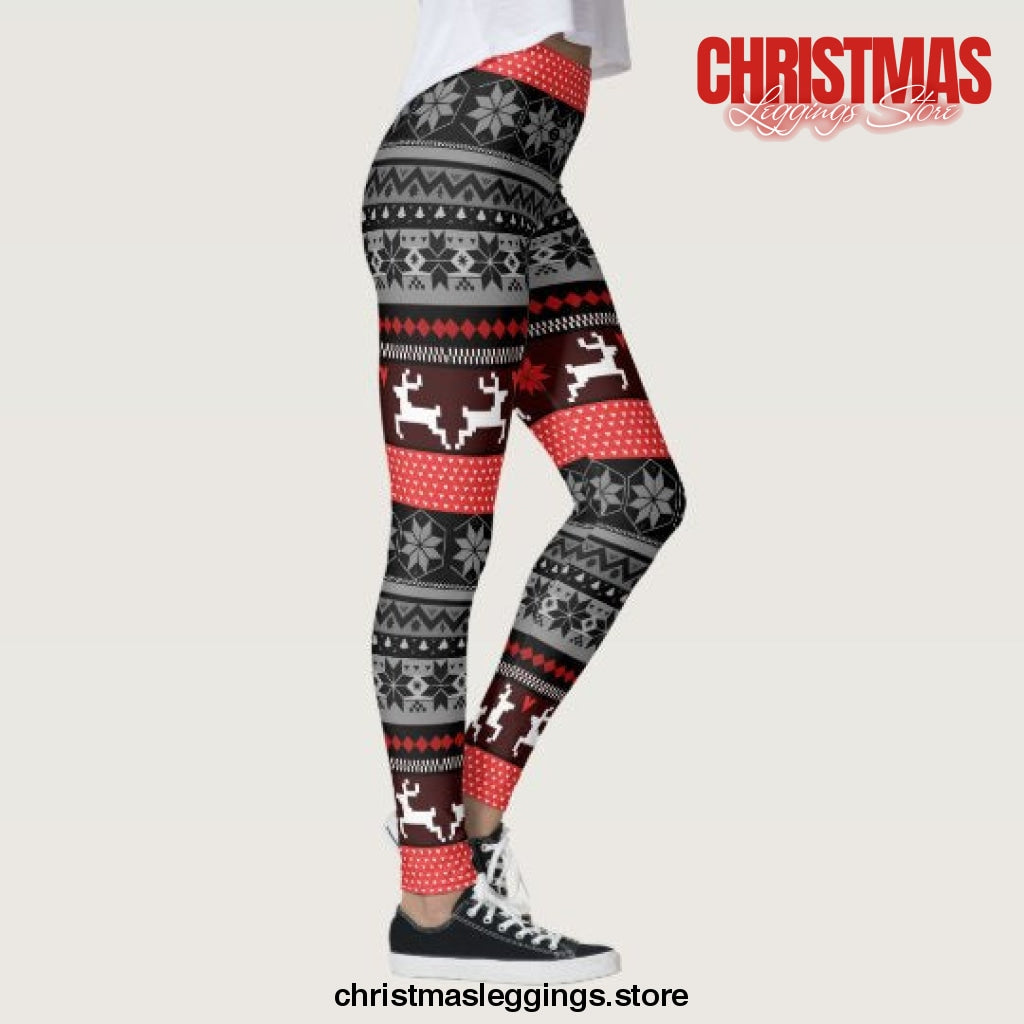 Red Fair Isle Pattern Christmas Leggings - Christmas Leggings Store CL0501