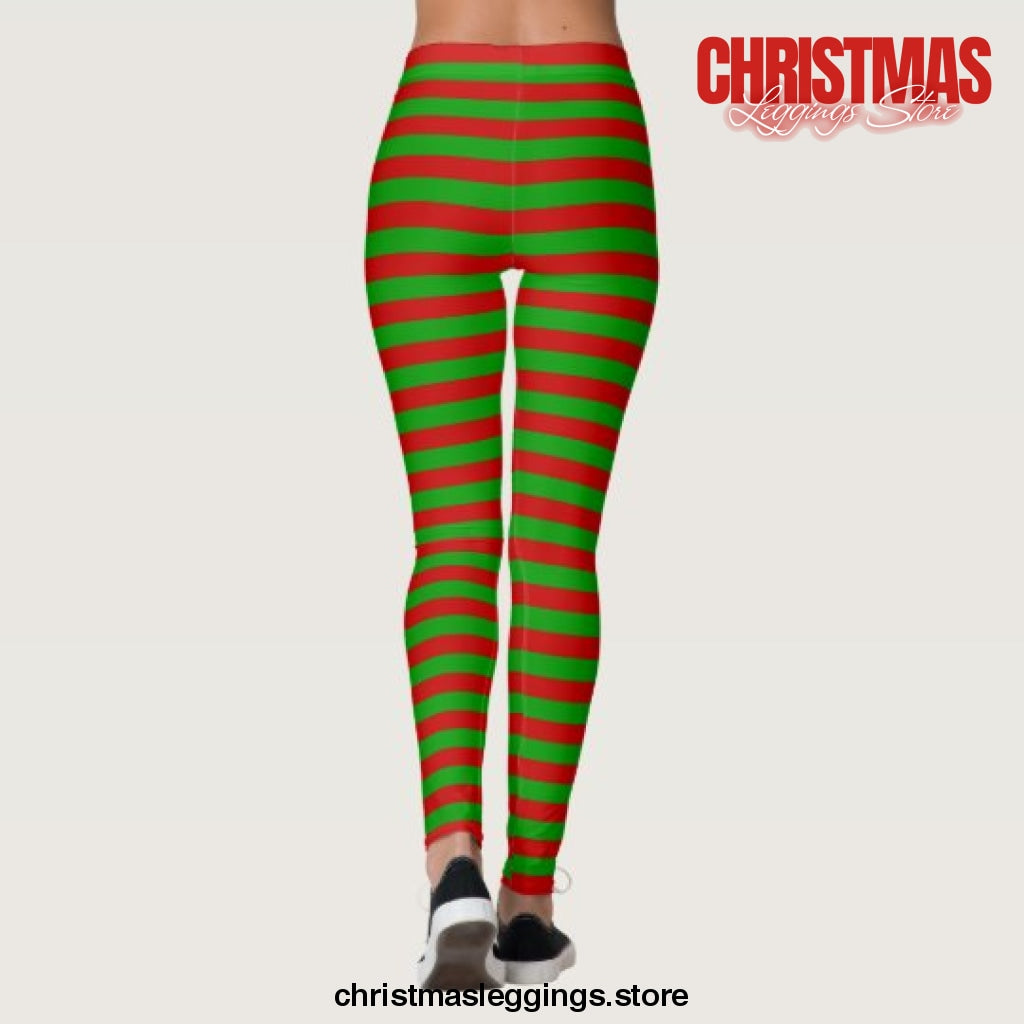 Red Green Stripes Elf Halloween Costume Christmas Leggings - Christmas Leggings Store CL0501