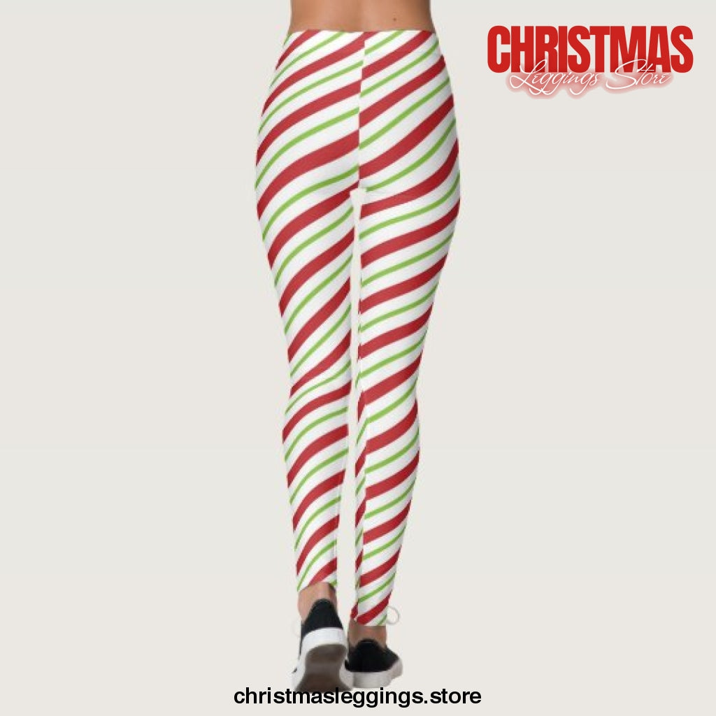 Red Green White Stripes Christmas Pattern Christmas Leggings - Christmas Leggings Store CL0501