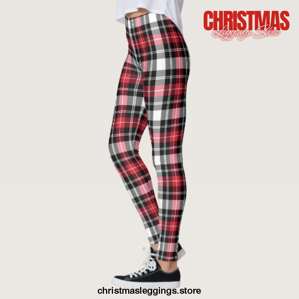 Red White Black Plaid Holiday Christmas Leggings - Christmas Leggings Store CL0501