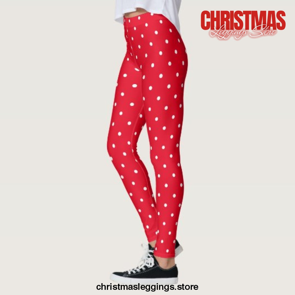 Red White Christmas Small Polka Dots Christmas Leggings - Christmas Leggings Store CL0501