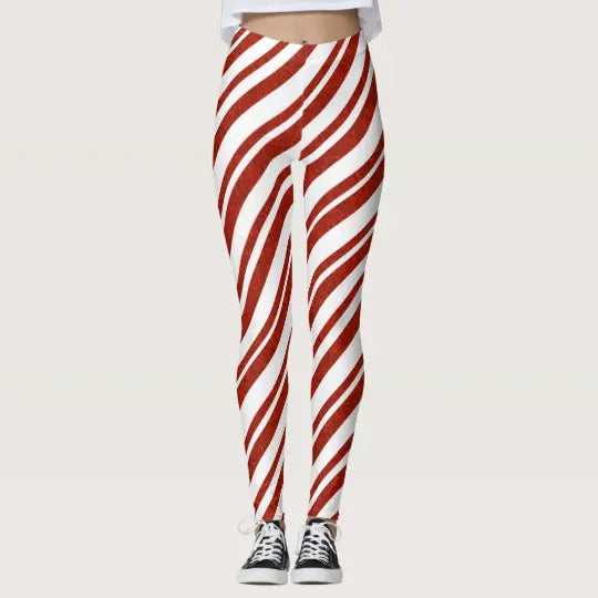 Red and White Candy Cane Striped Christmas Leggings - Christmas Leggings Store CL0501
