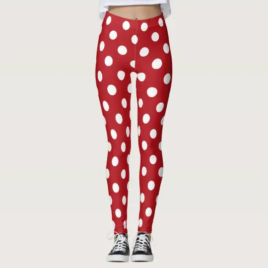 Red and White Polka Dot Christmas Leggings - Christmas Leggings Store CL0501