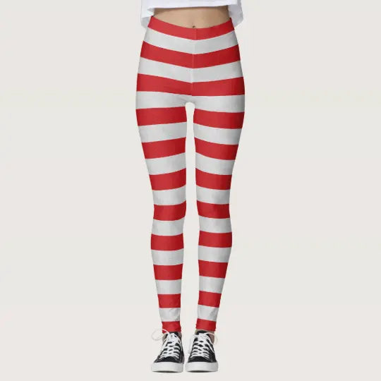 Red And White Striped Christmas Leggings - Christmas Leggings Store CL0501