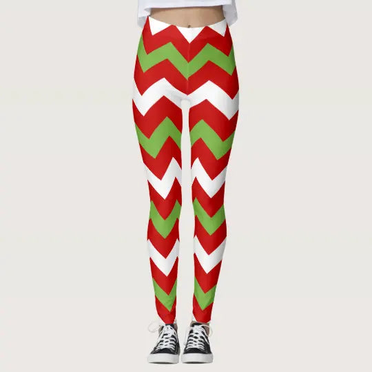 Red Green Holiday Chevron Pattern Christmas Leggings - Christmas Leggings Store CL0501