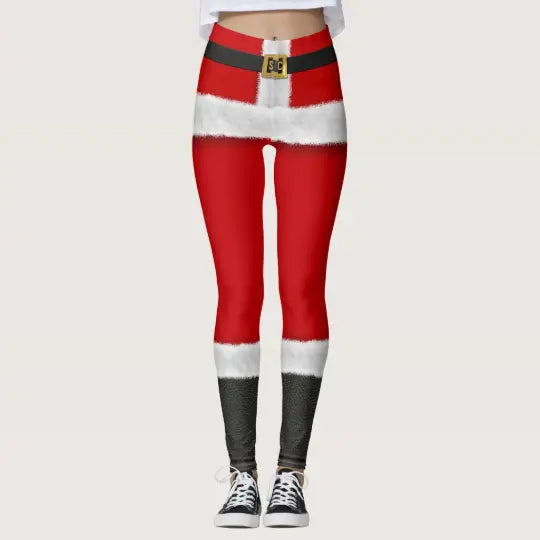 Red Santa Suit Mrs Claus Costume Festive Christmas Leggings - Christmas Leggings Store CL0501