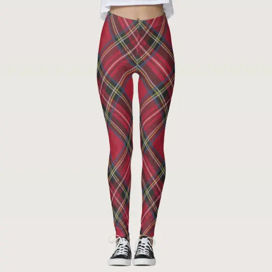 Red Tartan Plaid Pattern Scottish Clan Heritage Christmas Leggings - Christmas Leggings Store CL0501