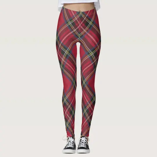 Red Plaid Leggings Red Tartan Leggings, Tartan Running Leggings