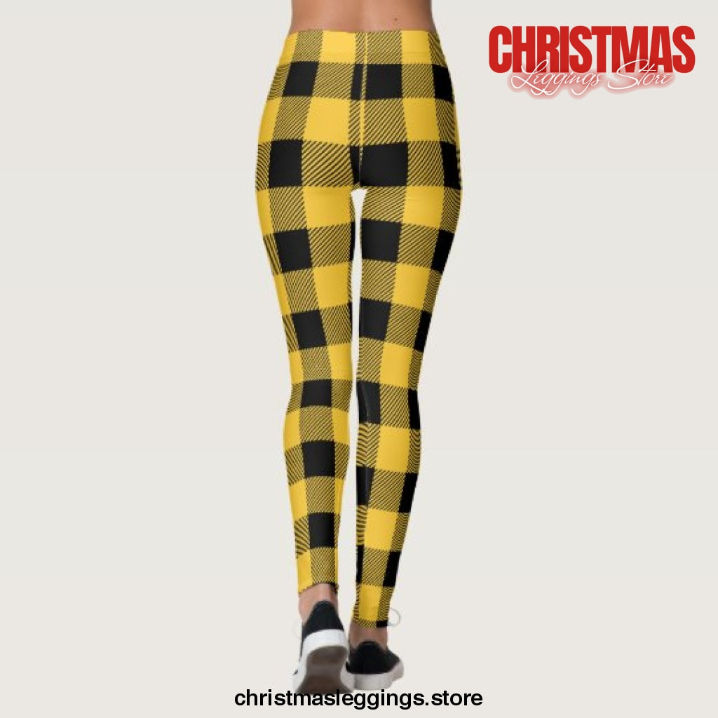 Rustic yellow Black Buffalo Plaid Modern Christmas Leggings - Christmas Leggings Store CL0501