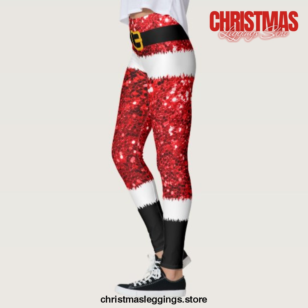Santa Claus Costume Glitter Christmas Leggings - Christmas Leggings Store CL0501