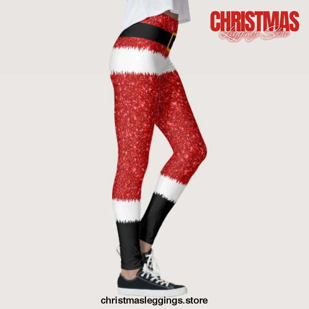 Santa Claus Glitter Christmas Leggings - Christmas Leggings Store CL0501