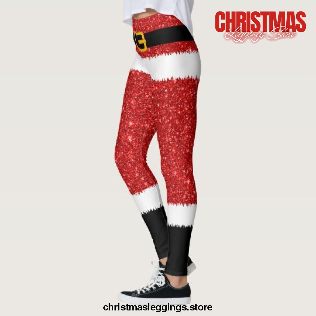 Santa Claus Glitter Christmas Leggings - Christmas Leggings Store CL0501