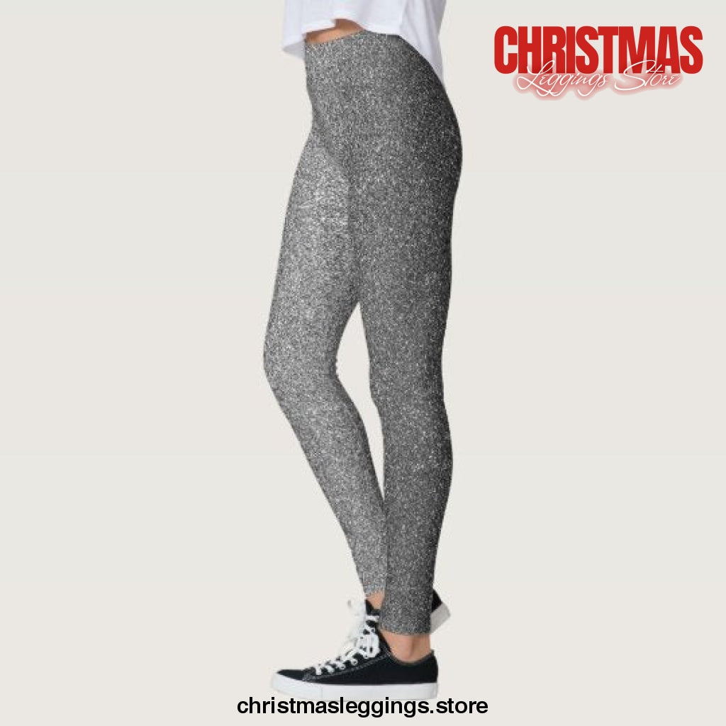 Silver glitter Christmas Leggings - Christmas Leggings Store CL0501