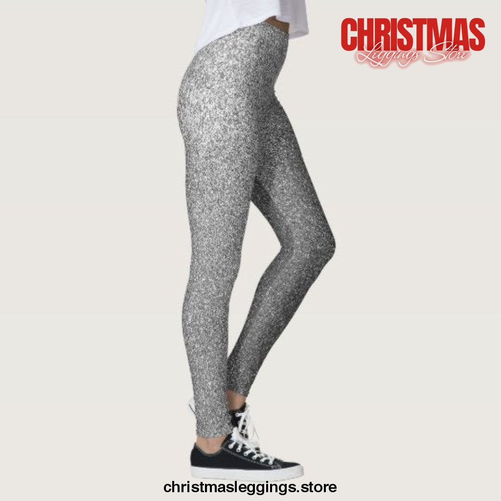 Silver glitter Christmas Leggings - Christmas Leggings Store CL0501