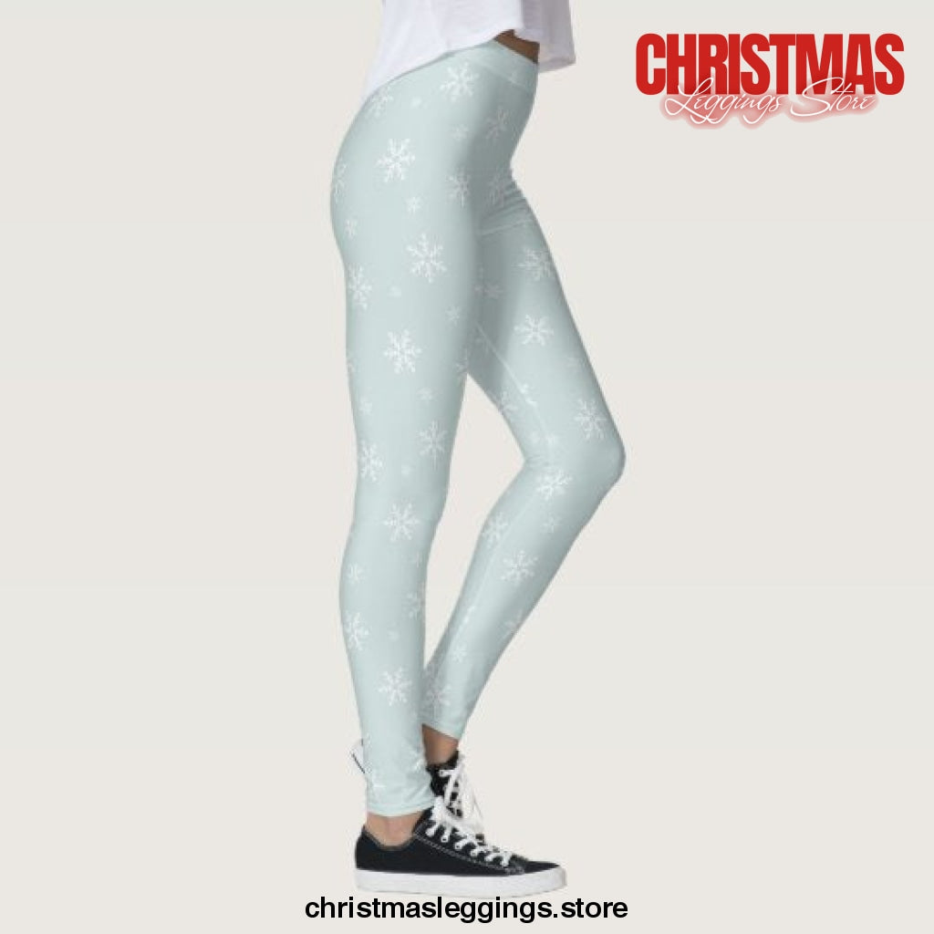 Snowflakes on Icy Light Blue Christmas Leggings - Christmas Leggings Store CL0501