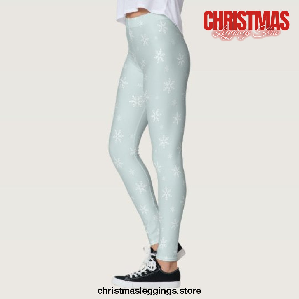 Snowflakes on Icy Light Blue Christmas Leggings - Christmas Leggings Store CL0501