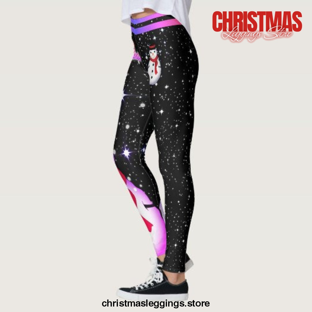 Snowman and Snowflakes Christmas Leggings - Christmas Leggings Store CL0501